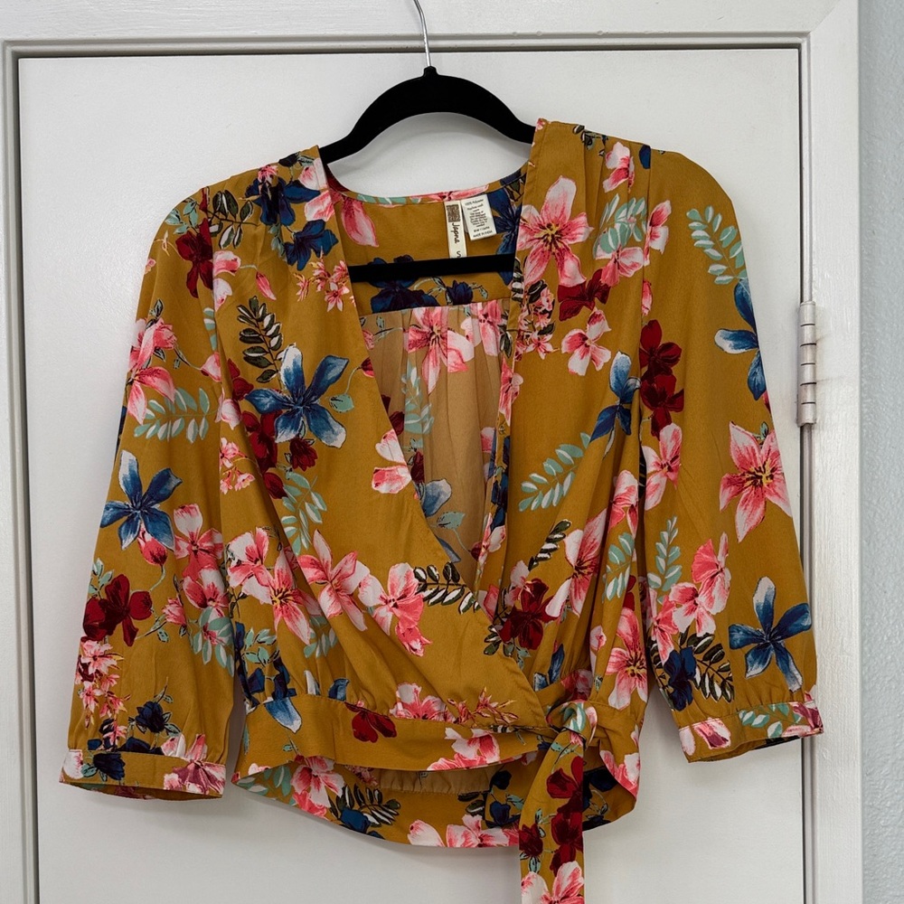 Japna Mustard Floral Wrap Blouse